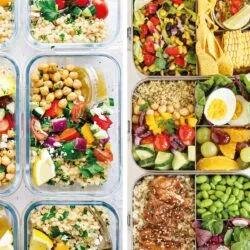 collage of healthy meal prep recipes