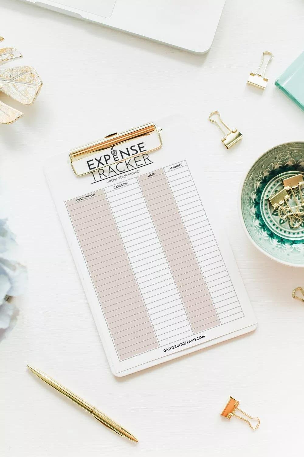 Top view of Expense tracker printable